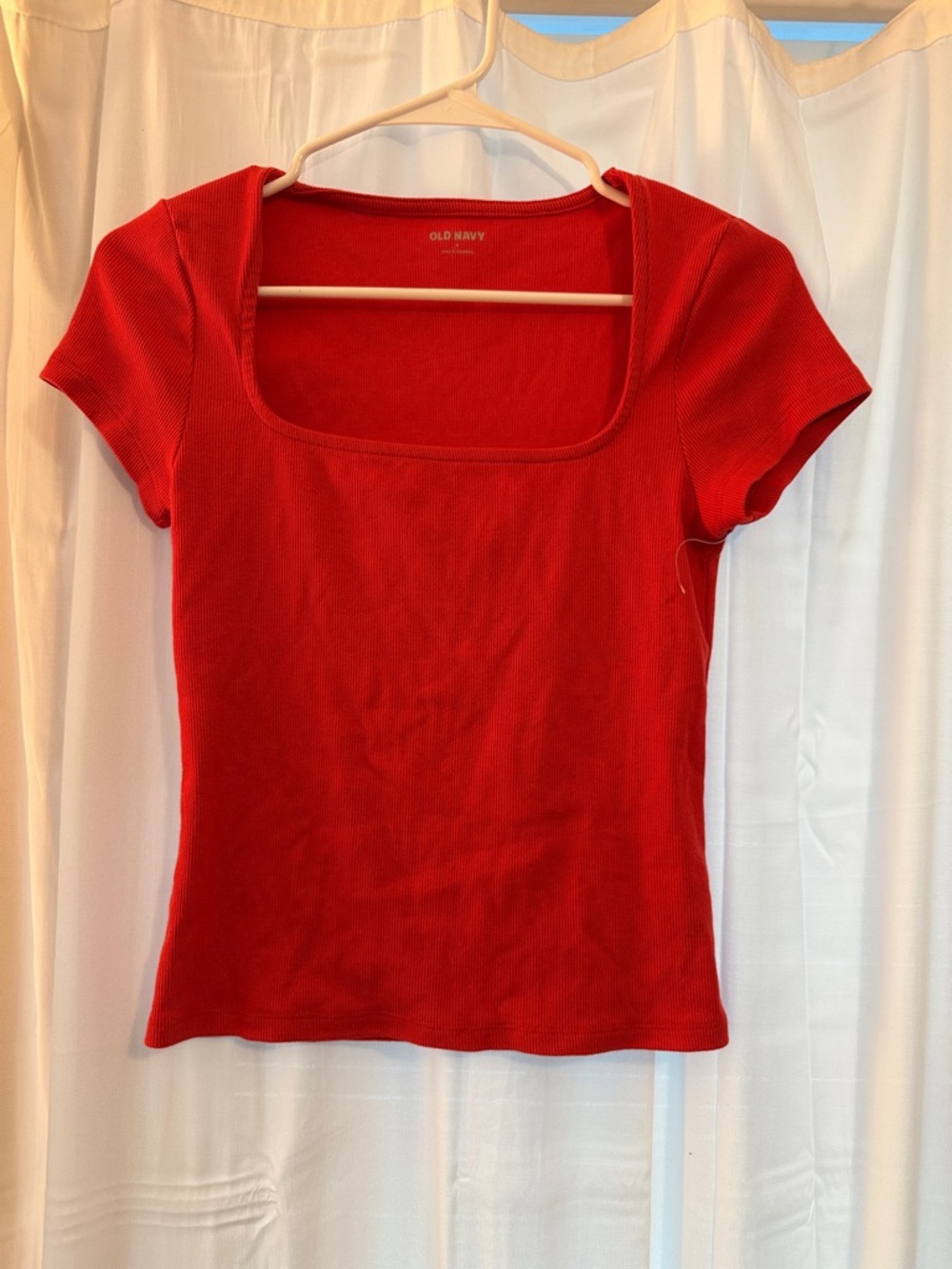 Old Navy Red Square Neck Short Sleeve Ribbed Tee